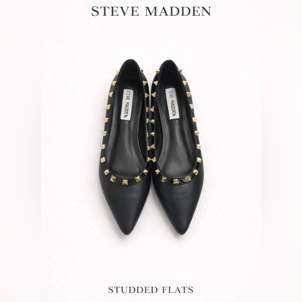 Steve Madden Black Flats with Gold Studs